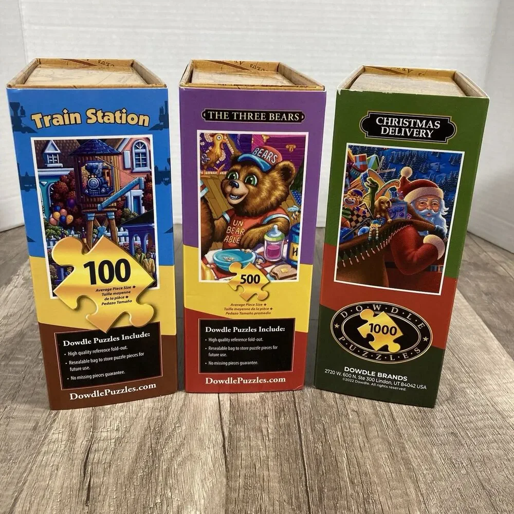 Lot of 3 Dowdle Puzzles Train Station Three Bears & Christmas Delivery 100-1000